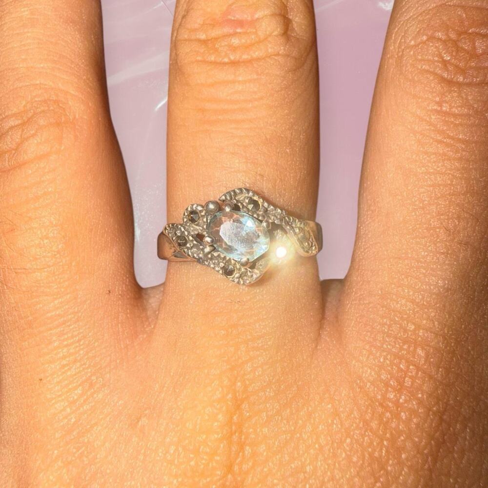 Y2K Vintage Fairy Goth 925 Sterling Silver Marcasite Ring Fine Jewelry Size 7